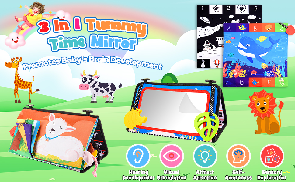 Diyfrety 3 in 1 Tummy Time Baby Mirror Toys 06 612 Months