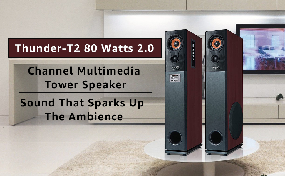 Impex ThunderT2 80 Watts 2.0 Channel Multimedia Tower Speaker with USB
