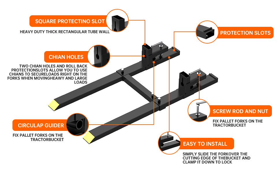 Pallet Forks 43" 1500 Lbs Max, Clamp On Tractor Bucket Forks with Adjustable