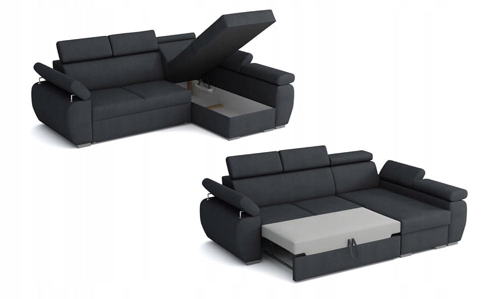 ML Furniture Boston Modern Corner Sofa Bed Beige With Storage Pull