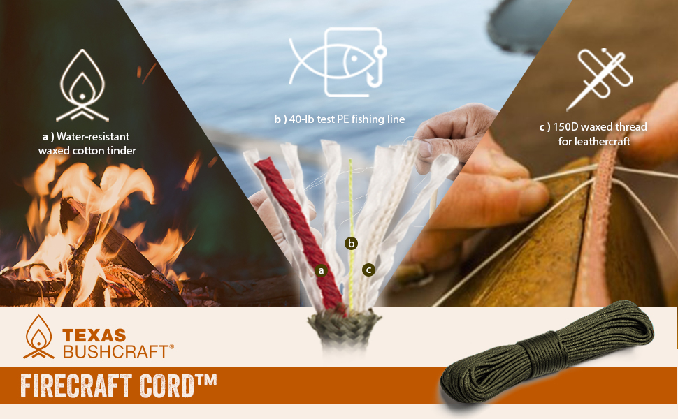 Texas Bushcraft Firecraft Cord Utility Paracord Survival