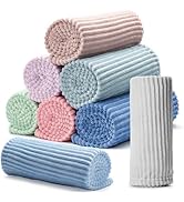 8 Pcs Pastel Colors Flannel Throw Blanket Bulk 50 x 60 Inch with Striped Ribbed Throw Blanket Sof...