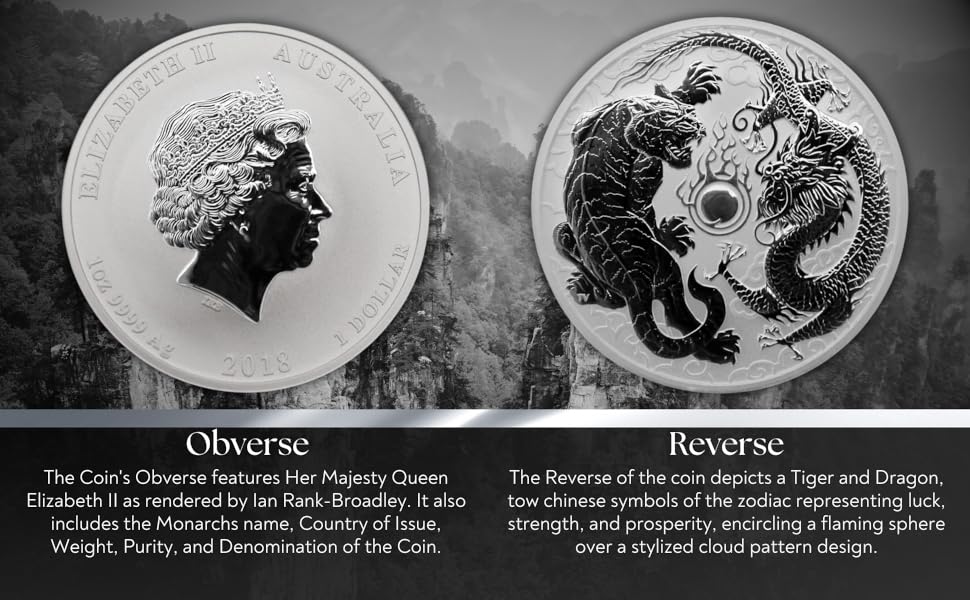 2018年オーストラリア1ドル銀貨「ドラゴン＆フェニックス」 2018 P 1 oz Australian Silver Dragon and Tiger Coin