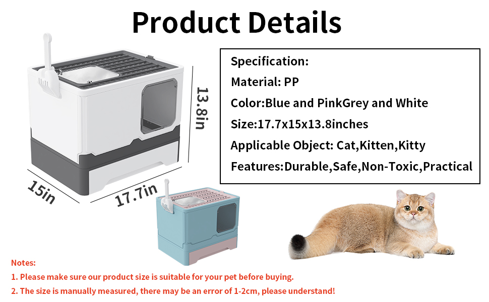 Cat Litter Box with lid,Foldable cat Litter Box,Closed