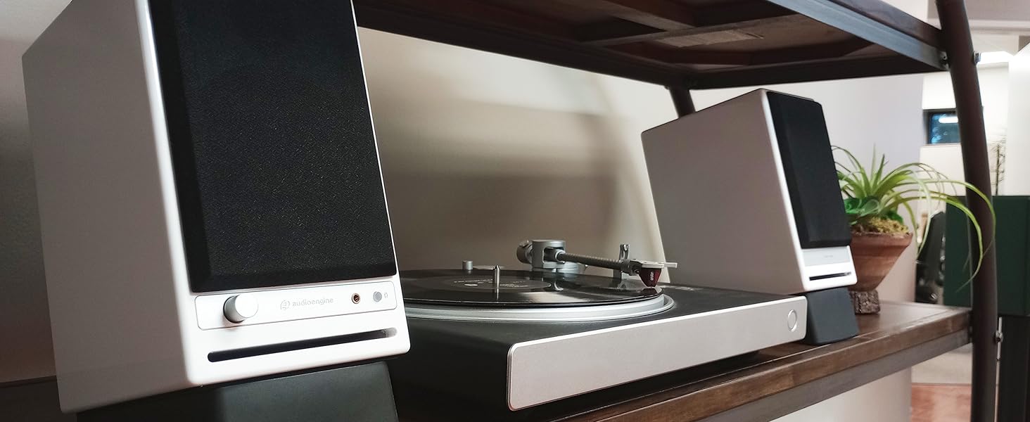bluetooth analog wireless desktop computer pc turntable record player bookshelf speakers