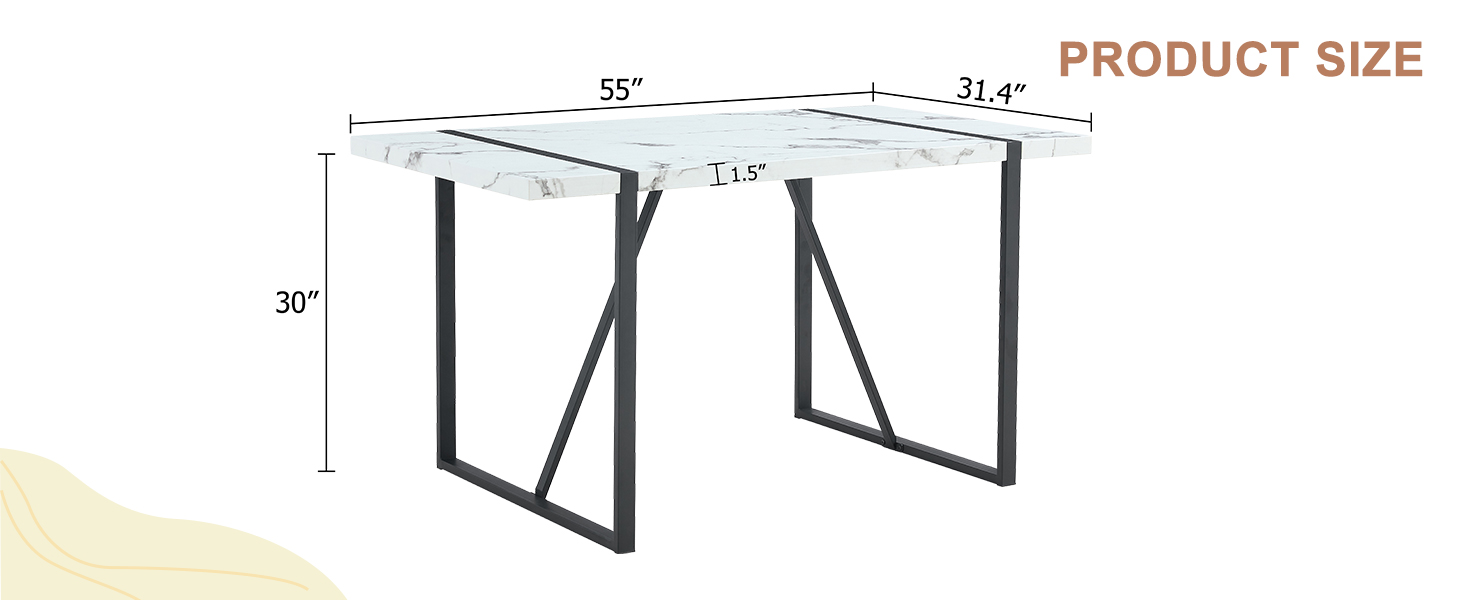 55'' White Dining Table, Modern Kitchen Table, Rectangular