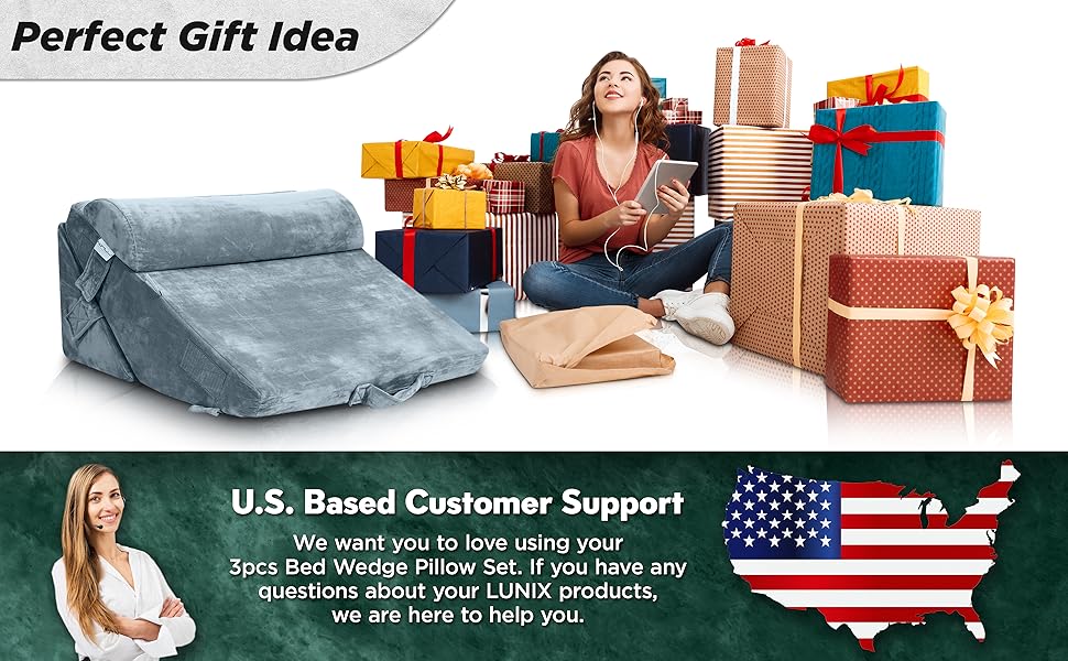 Lunix LX6 3pcs Orthopedic Bed Wedge Pillow Set, Post