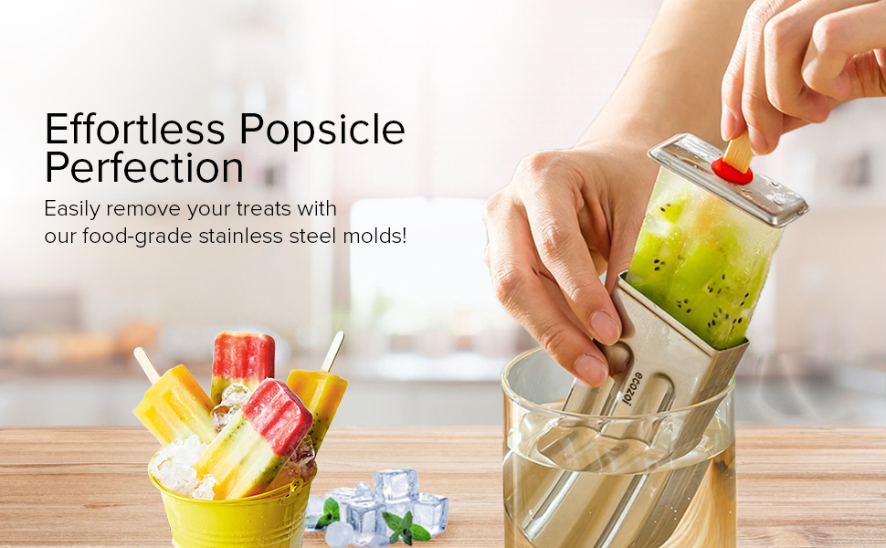 Stainless steel popsicle molds and rack square ice pop makers reusable bamboo sticks