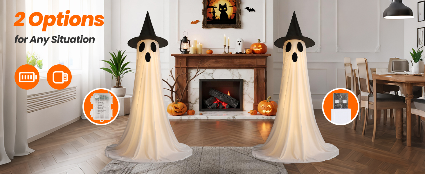 Battery powered or USB plugged Halloween ghost fireplace decorations indoor!