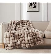 COOVA Faux Rabbit Fur & Flannel Throw Blanket 50x60 Inch - Luxury Fuzzy & Cozy Soft Blanket for A...