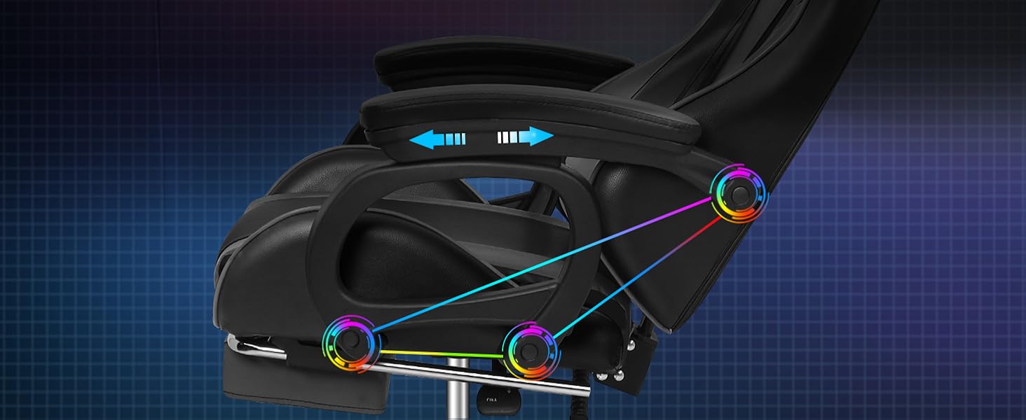 ELFORDSON Gaming Chair Lumbar Massage With Footrest, Grey & Black 13 3-2