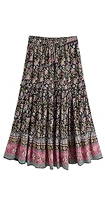 Milumia Women Boho Vintage Floral Print Tie Waist A Line Maxi Skirts