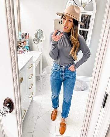 Women Casual Long Sleeve Shirts Mock Turtleneck Tops