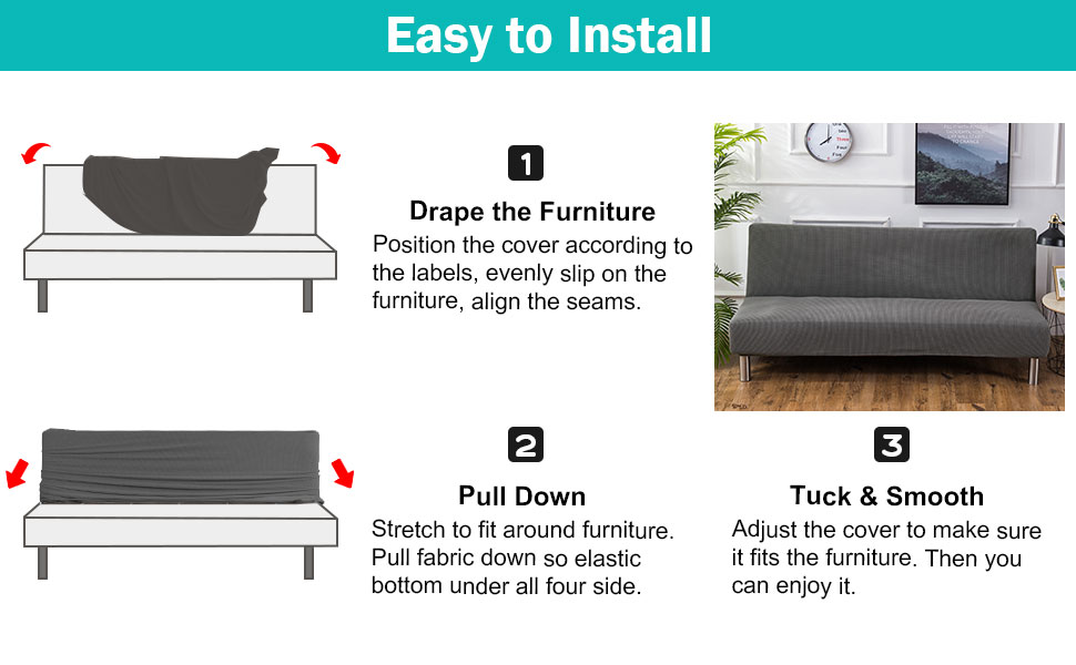 Armless Sofa Cover, Strentchy Sofa Slipcover Geometric Futon Cover Non