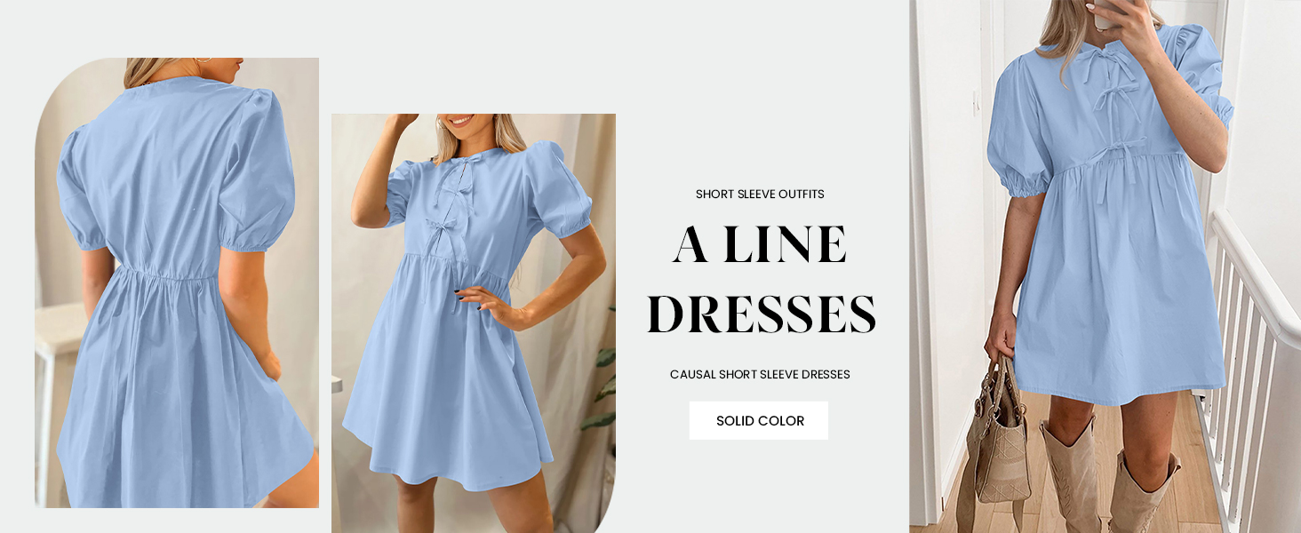 PRETTYGARDEN Womens Summer Mini Dress Bow Tie Front Causal Short Sleeve Dresses