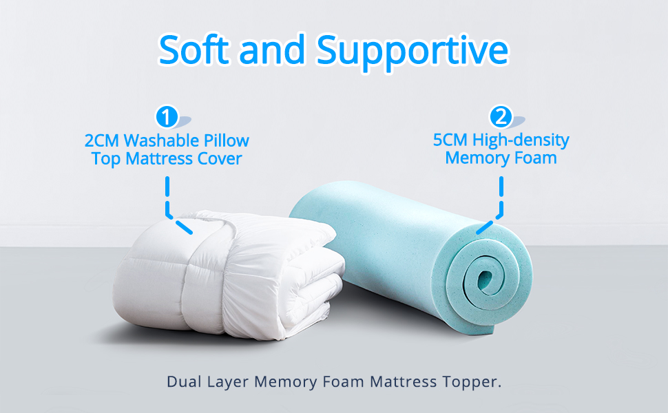 Elemuse Super King Memory Foam Mattress Topper for Back Pain Relief