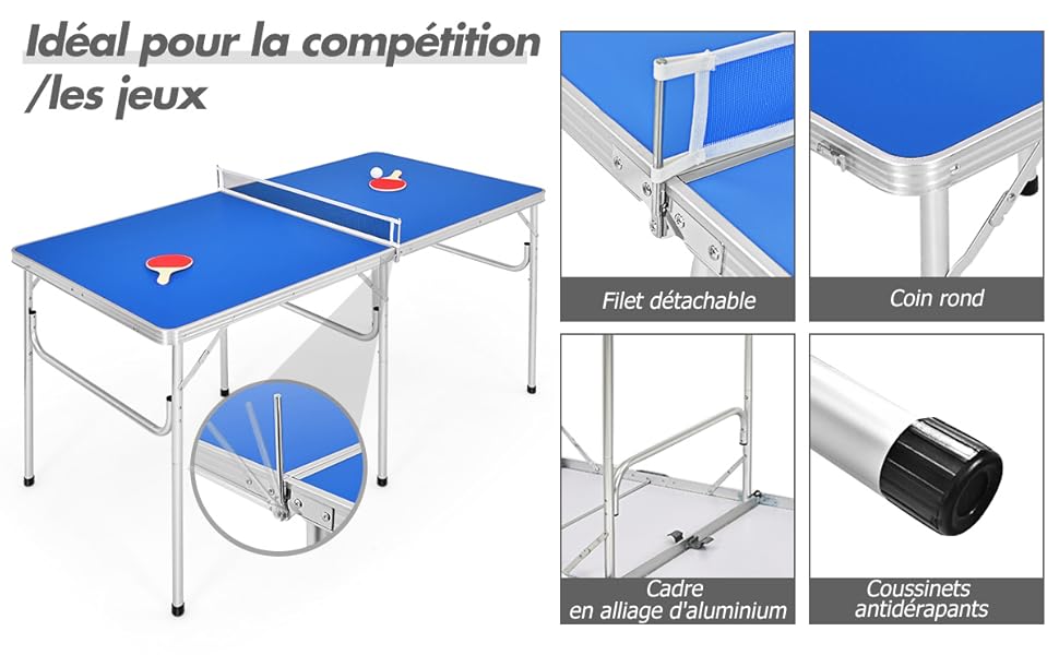 RELAX4LIFE Table De Ping-Pong Pliable Avec 2 Raquettes, Table De Tennis Portable Avec 2 Balles Et Filet Pour Intérieur/Extérieur, Armature En Alu Et 6 Pieds Antidérapants, 152X76X76CM, Rouge 12 2