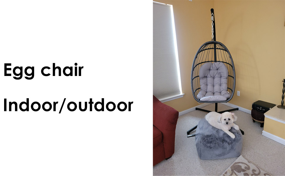 Egg Swing Chair with Stand, Patio Wicker Rattan Hanging