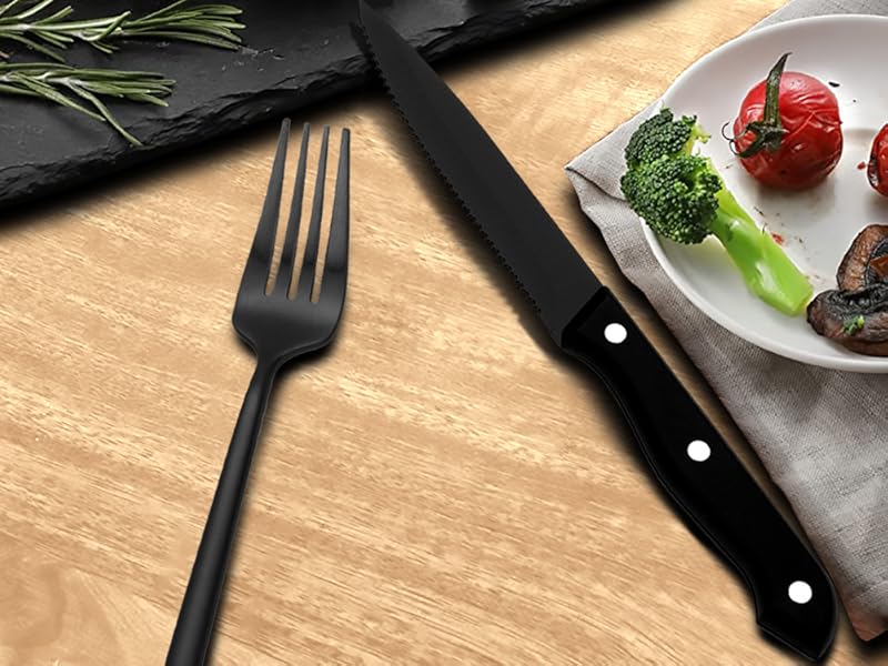 EUIRIO 48Piece Matte Black Silverware Set with Steak