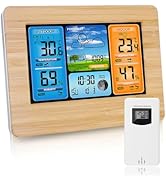 ALLOMN Weather Station, Wireless Indoor and Outdoor Thermometer with Sensor, Color Display Digita...