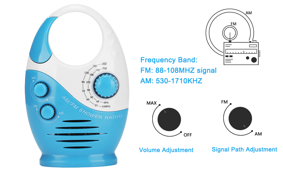 Yoidesu Portable Shower Radios, Adjustable Waterproof AM FM