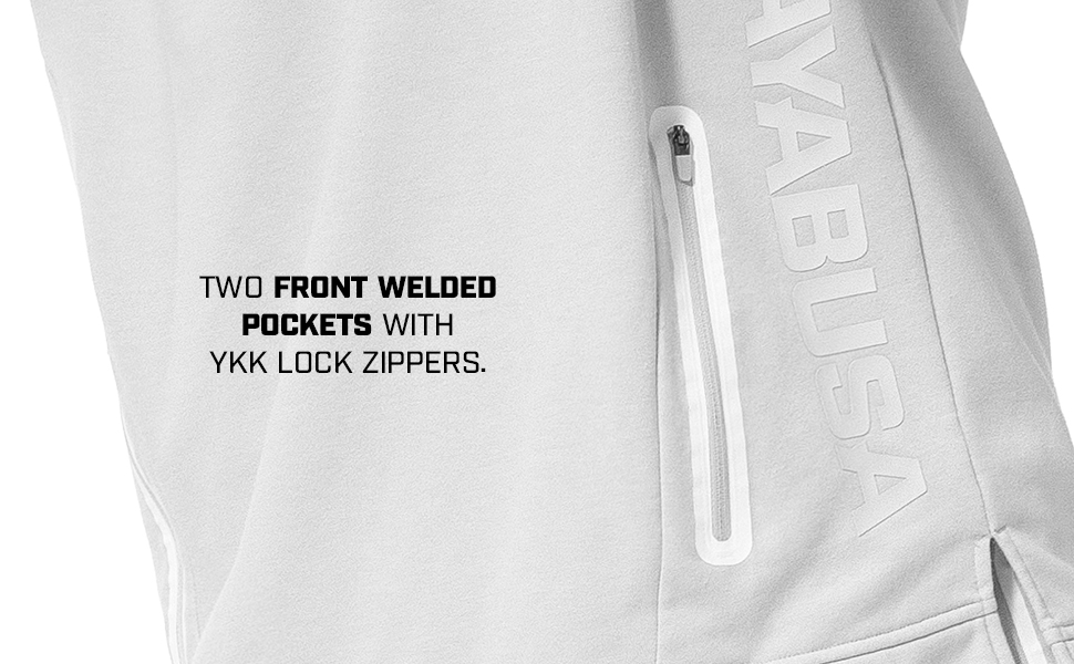 Hayabusa Men's Midweight Pullover Hoodie Light Heather Grey showing zip up pocket