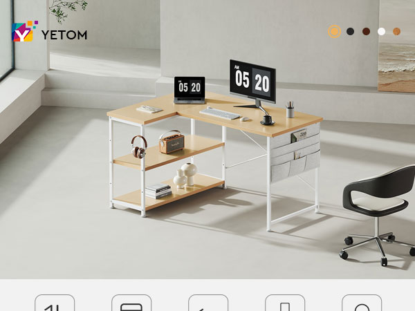 Amazon | YeTom l字デスク ゲーミングデスク 机 デスク 右棚左棚