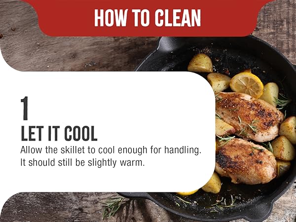 A cast-iron pan grilling chicken and potatoes