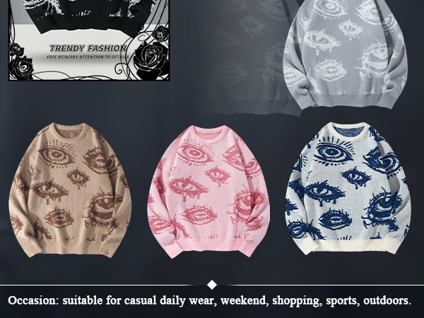 BEAUDRM Men's Fall Goth Grunge Sweater Y2K Oversized Punk