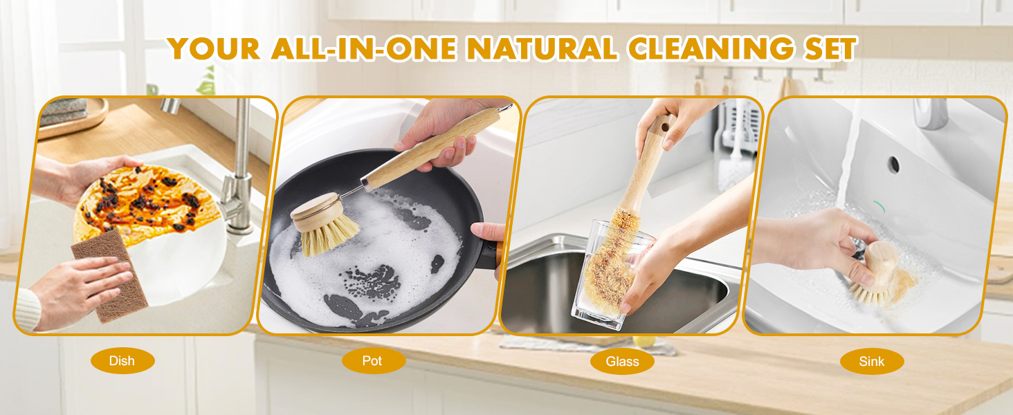 Bamboo dish brush set