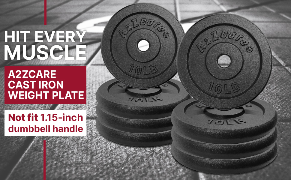 A2ZCARE Standard Cast Iron Weight Plate Set 1Inch Center Hole for Adjustable Dumbbell, Standard