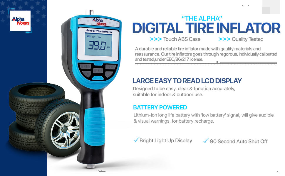 AlphaWorks Tire Pressure Gauge, Preset Inflator with Air