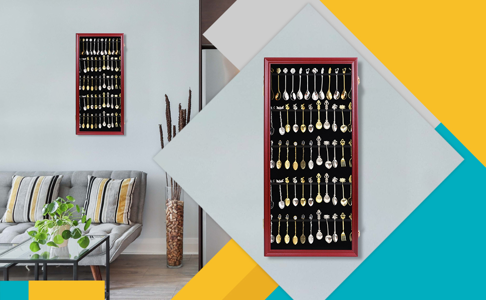 60 Souvenir Tea Spoon Display Case Collection Collector Rack Wall Mount