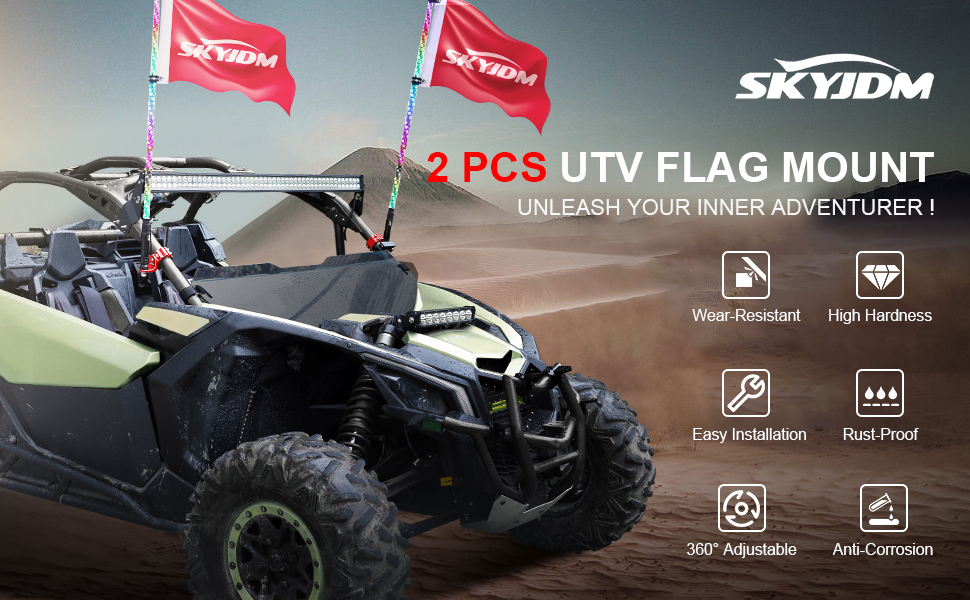 SKYJDM 2 PCS UTV Flag Whip Light Mount for 1.75" to 2" Roll