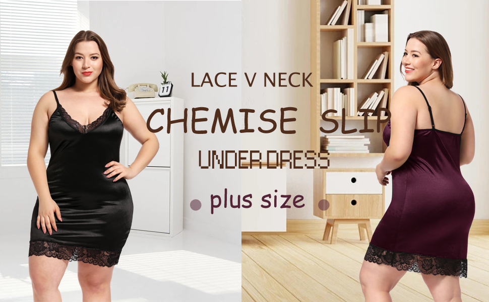 lace v neck plus size chemise slip