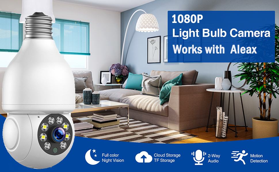 CAMWORLD Camera Light B ulbs Outdoor with Alexa, 1080P