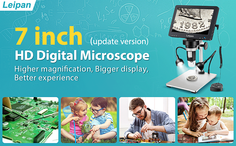 7" LCD Digital Microscope 1200X,Leipan 12MP Coin
