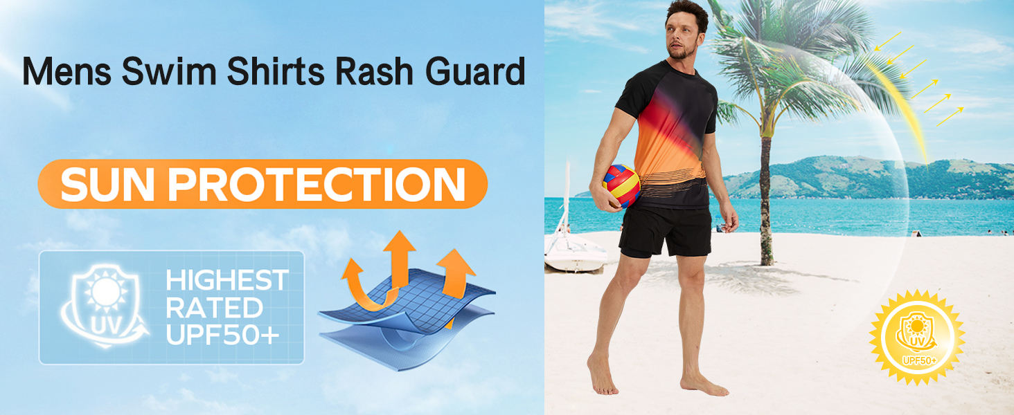 Mens Swim Shirts Rash Guard