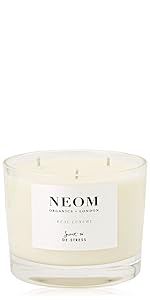 Neom 3 wick candle in scent to de-stress real luxury fragrance
