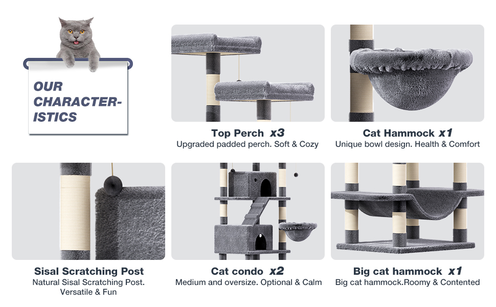 75" Large Cat Tree, Big Cat Tower for Indoor Cats, Tall