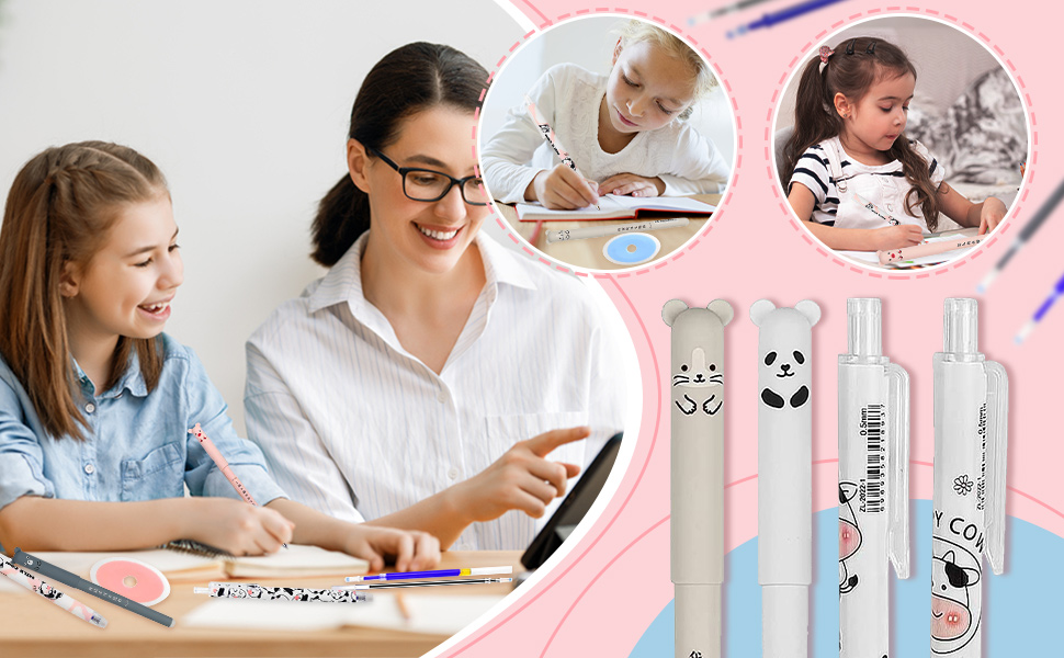 CYIOU 12pcs Stylo Gel Effaçable Kawaii Stylo Mignon Stylo Effaçable Vache  Avec 24 CœUrs De Stylo + 2 Frottements En Caoutchouc, AdaptéS à La  Famille/à