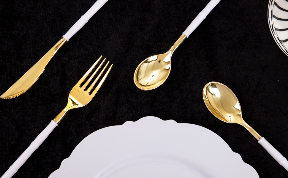 WDF 90Pieces Gold Plastic SilverwareGold Plastic Cutlery