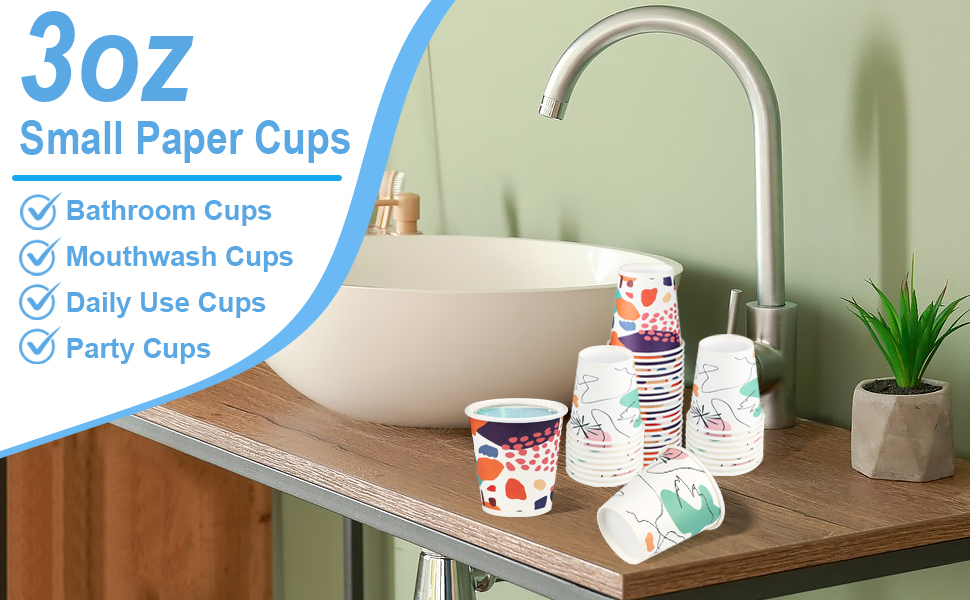 Grotreco 3oz Small Paper Cups, 300 Pack Disposable Bathroom