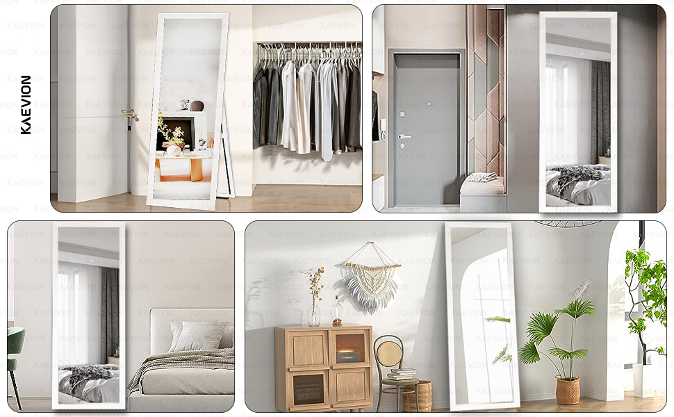 KAEVION Full Length Mirror Standing White Frame HD Rectangle Full Body Big Floor Standing Mirror
