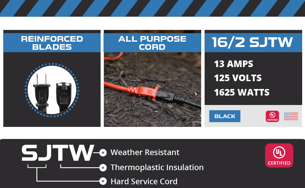IRON CABLE 25 Ft Water Resistant 16/2 Outdoor Extension Cord