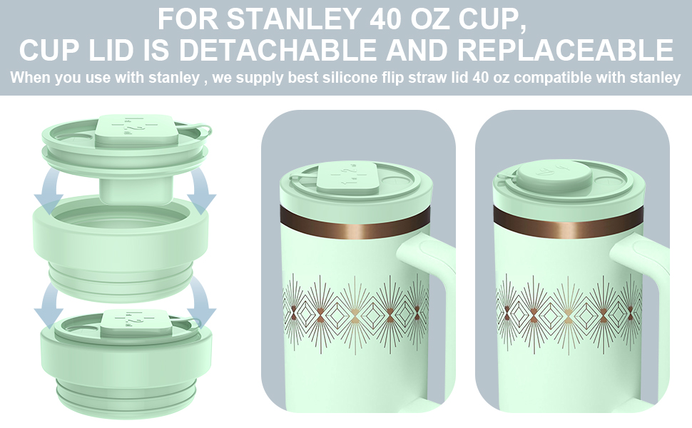 LGVOA 2 Pcs Cup Lid for Stanley Replacement, Stanley Leak Proof Lid with Pill Box + Coffee Funnel, Cup Lid Replacement for 40oz Stanley Quencher Accessories (Matcha Green) 9 For stanley 40 oz cup cup lid is detachable and replaceable.