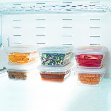 clear transparent silicone food containers in fridge