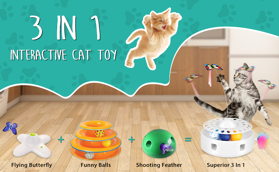 PETTOM Cat Toys Interactive Butterfly Toy Touch Electric Kitten Toys