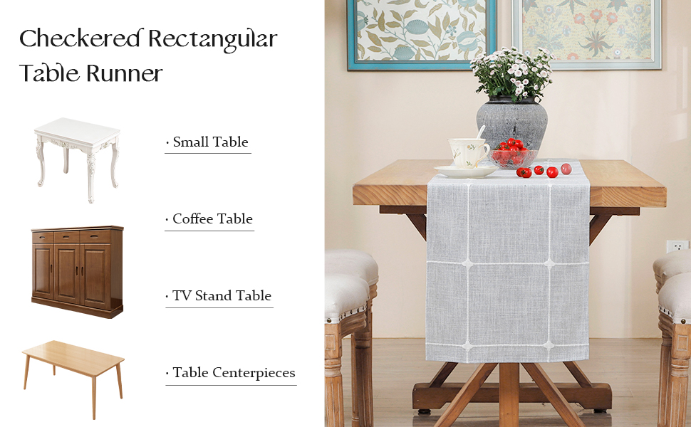 Embroidered Linen Table Runner Rustic Plaid Farmhouse Table Runners