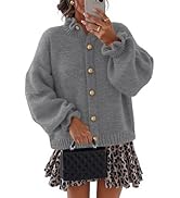 MEROKEETY Women's Fall 2025 Chunky Cardigan Sweaters Trendy Ruffle Button Down Long Sleeve Casual...